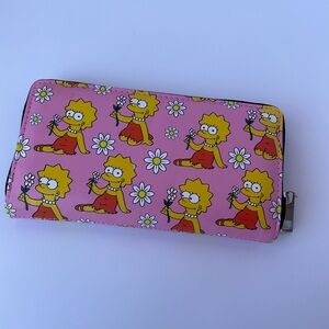 Pink White Flowers Long Wallet Lisa Simpson Sitting Down like NWOT Simpsons